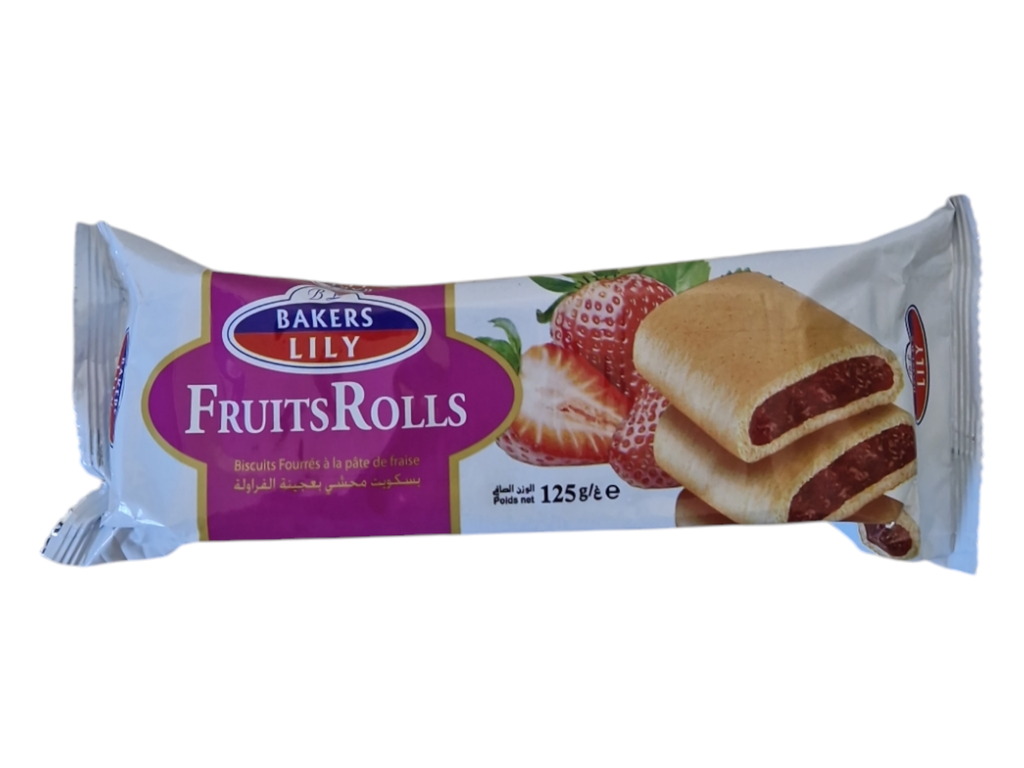 BAKERS LILY biscuit fraise rolls 125g