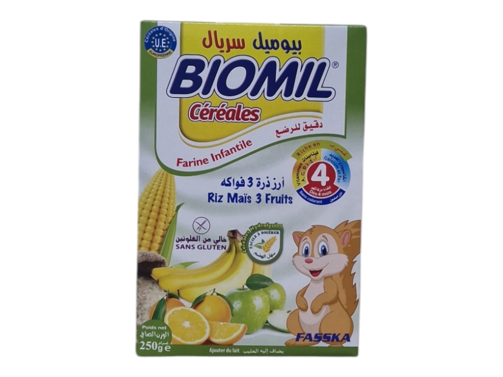 BIOMIL farine infantile riz mais 3 fruit 250g