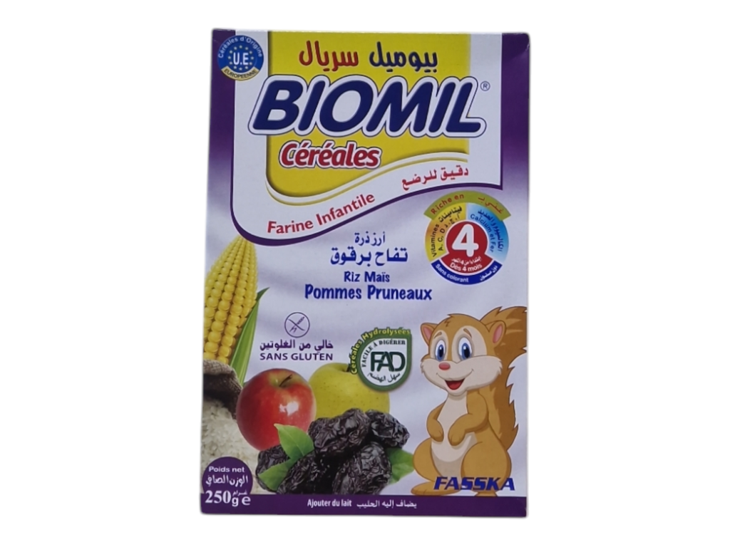 BIOMIL farine infantile riz mais pommes pruneaux 250g
